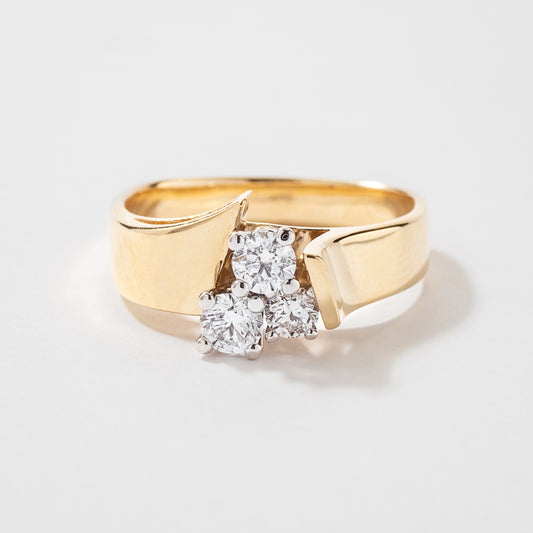 Three-Stone Diamond Cluster Ribbon Ring in 10K Yellow and White Gold (0.45ct tw)