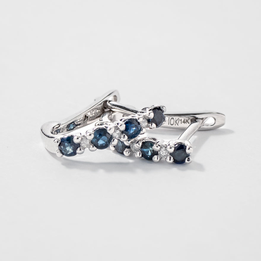 Sapphire and Diamond Claw-Set J-Hoop Earrings in 10/14K White Gold