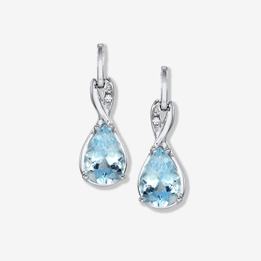 Sterling Silver Pear Aquamarine & Diamond Accented Post Earrings Sterling Silver Pear Aquamarine & Diamond Accented Post Earrings