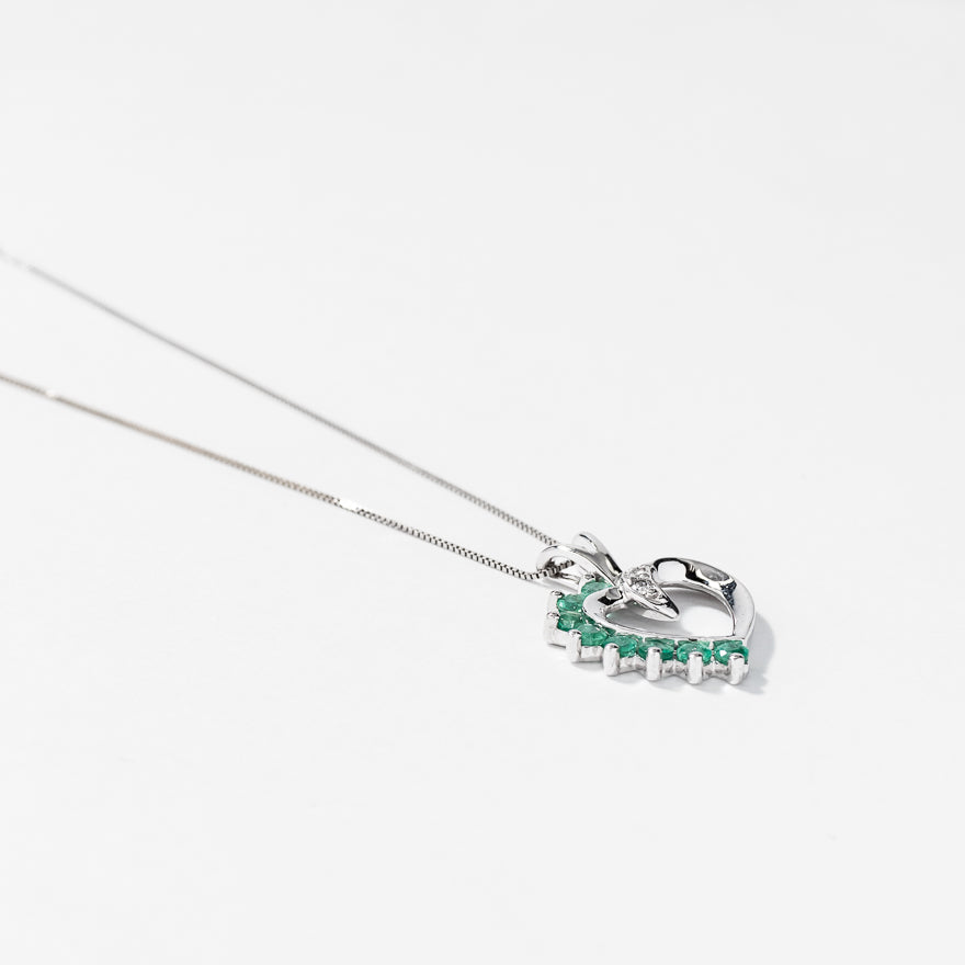 Heart Shape Emerald and Diamond Pendant in 10K White Gold