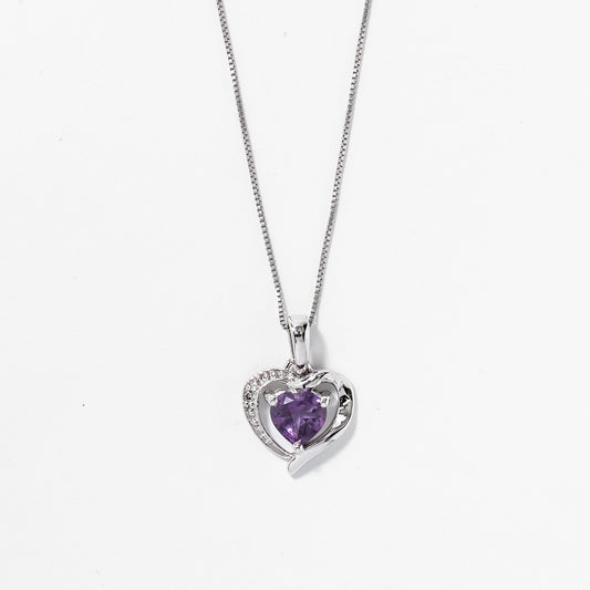 Heart Shaped Amethyst and Diamond Pendant Crafted In 10K White Gold