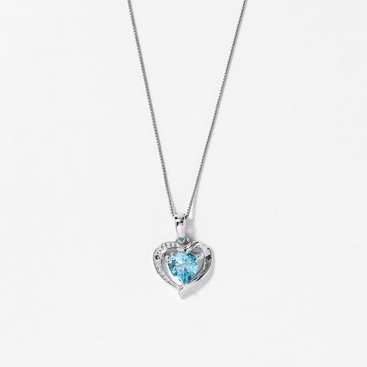 Heart Shaped Blue Topaz Necklace in 10K White Gold