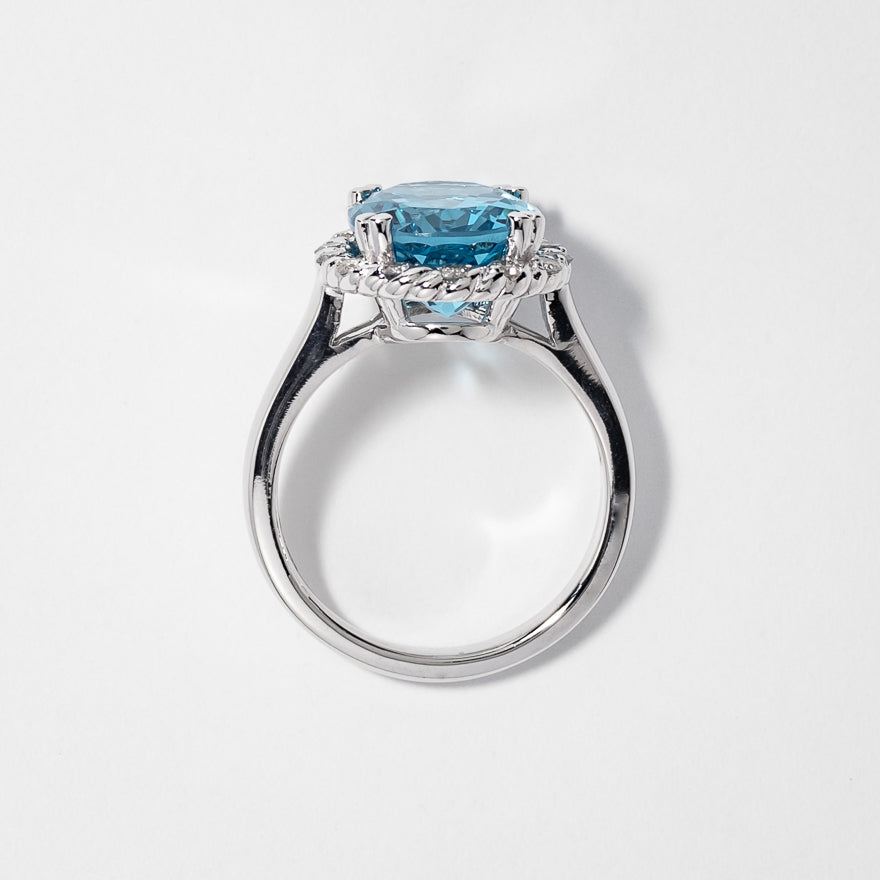 Blue Topaz Ring with Diamond Accents in 10K White Gold