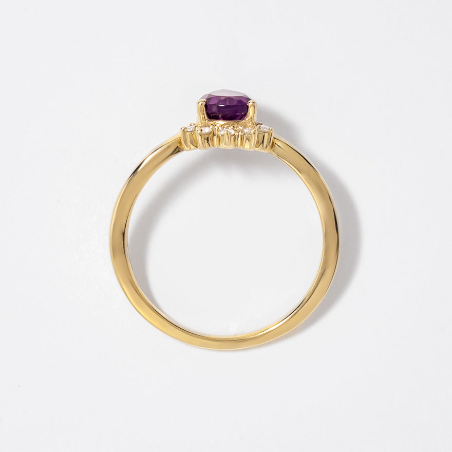 Pear Shape Amethyst Ring with Diamond Accents in 10K Yellow Gold