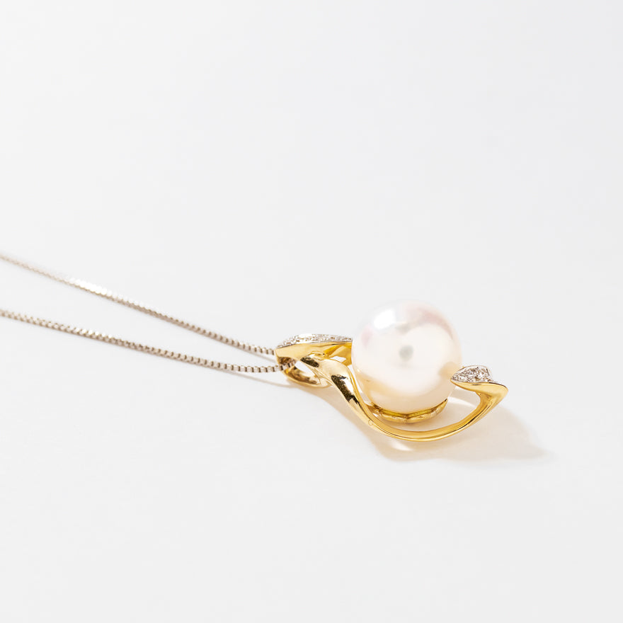 Cultured Pearl Diamond Pendant Necklace in 10K Yellow Gold