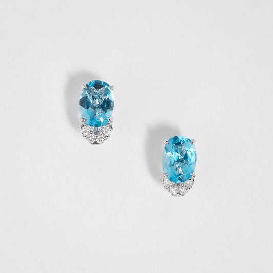 Blue Topaz Earrings With Diamond Accents in 10K White Gold