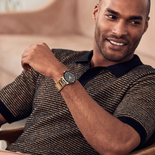 Bulova Men's Modern Diamond Black Dial Gold Tone Watch | 97D116