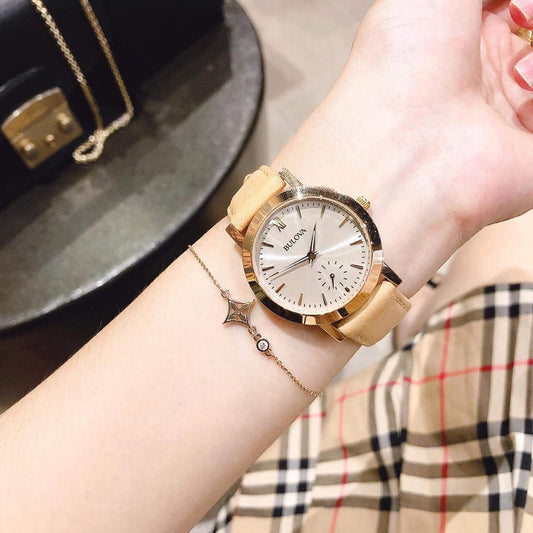 Bulova Women's Beige Leather Strap Watch | 97L146