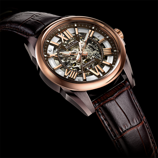 Bulova Men’s Automatic Rose Gold and Leather Dress Watch | 98A165