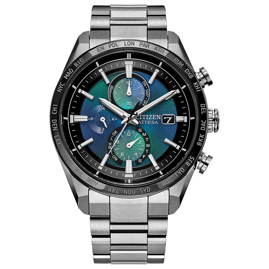 Citizen Eco-Drive Attesa Blue Dial Super Titanium Bracelet Watch | AT8