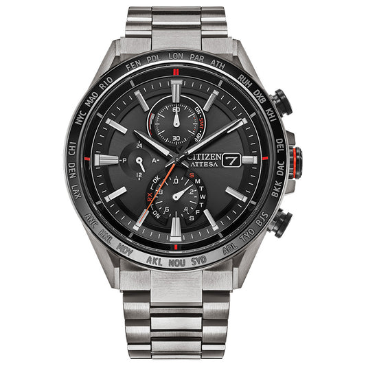 Citizen Eco-Drive Attesa Black Dial Super Titanium Watch | AT8189-61E