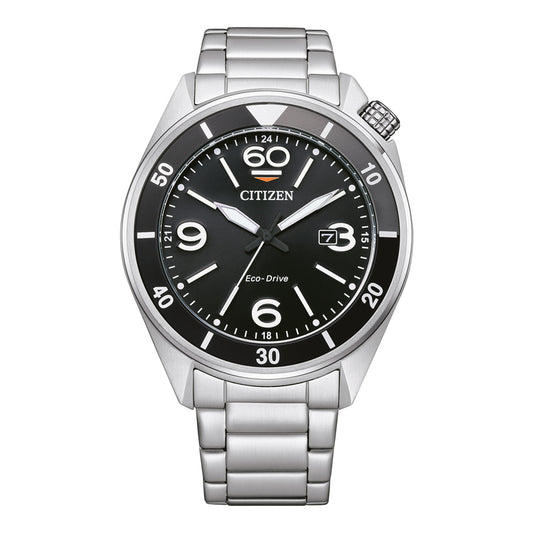 Citizen Eco-Drive Sport Black Dial Stainless Steel Bracelet Watch | AW1710-80E