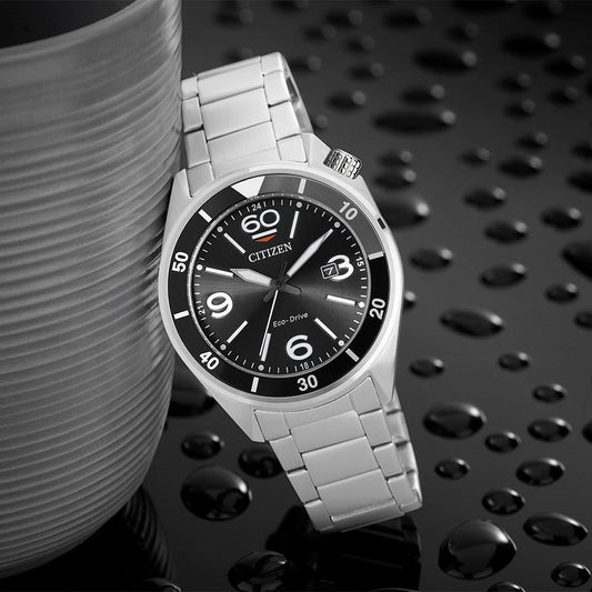 Citizen Eco-Drive Sport Black Dial Stainless Steel Bracelet Watch | AW1710-80E