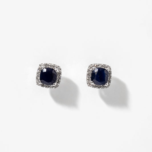 Sapphire Stud Earrings with Diamond Accents in 10K White Gold