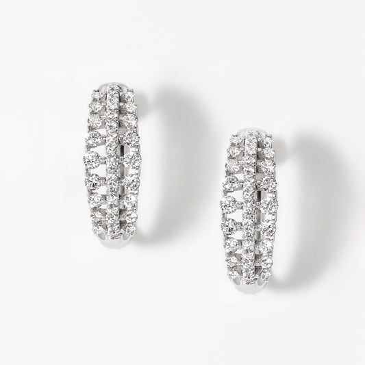 Diamond Cluster Hoop Earrings in 10K White Gold (1.00 ct tw)