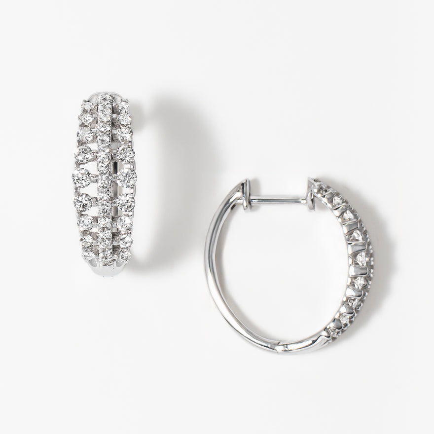 Diamond Cluster Hoop Earrings in 10K White Gold (1.00 ct tw)