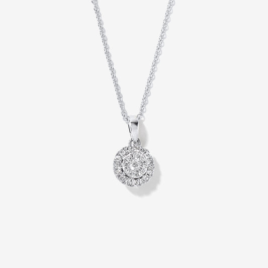 Diamond Cluster Necklace in 10K White Gold with Chain (0.17ct tw)