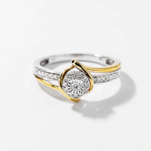 Diamond Cluster Ring in 10K White and Yellow Gold (0.15 ct tw)