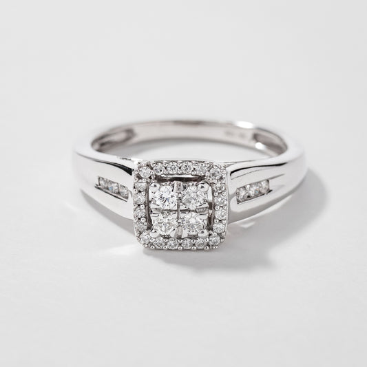 Diamond Halo Cluster Ring in 10K White and Rose Gold (0.25ct tw)