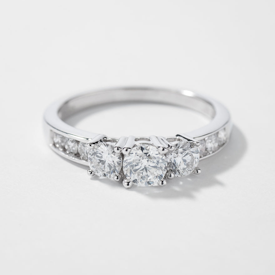 Three-Stone Diamond Engagement Ring in 10K White Gold (0.95 ct tw