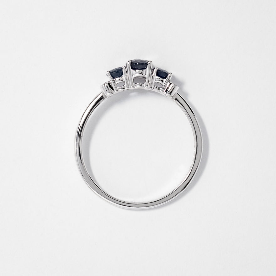 Three Stone Sapphire Ring in 10K White Gold