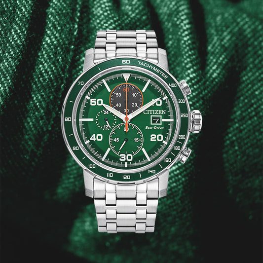 Citizen Eco-Drive Brycen Men's Chronograph Watch Green Dial 44mm | CA0851-56X