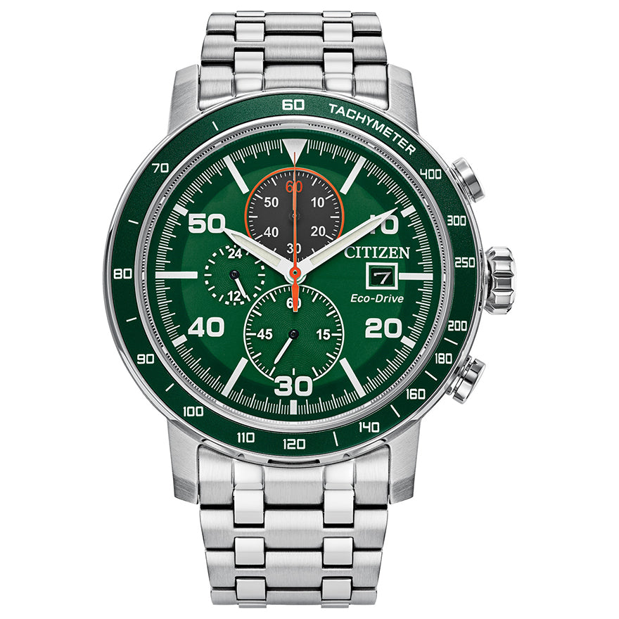 Citizen Eco-Drive Brycen Men's Chronograph Watch Green Dial 44mm |  CA0851-56X