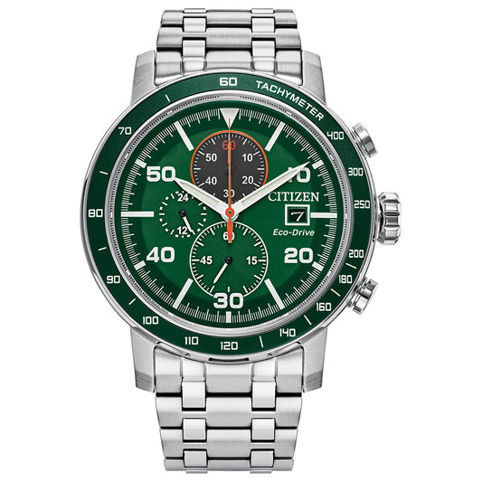 Citizen Eco-Drive Brycen Men's Chronograph Watch Green Dial 44mm | CA0851-56X