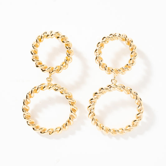 Double Twist Circle Drop Earrings in 10K Yellow Gold