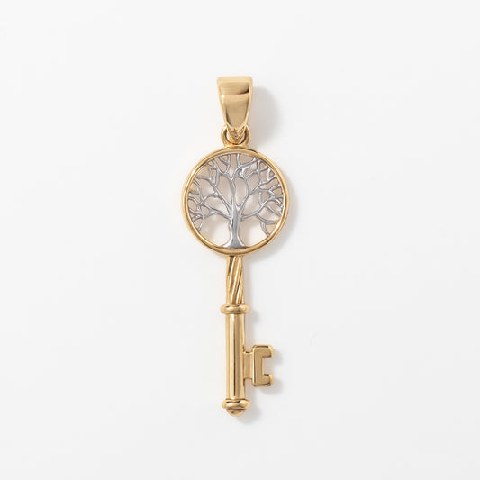 Family Tree Key Pendant in 10K Yellow and White Gold