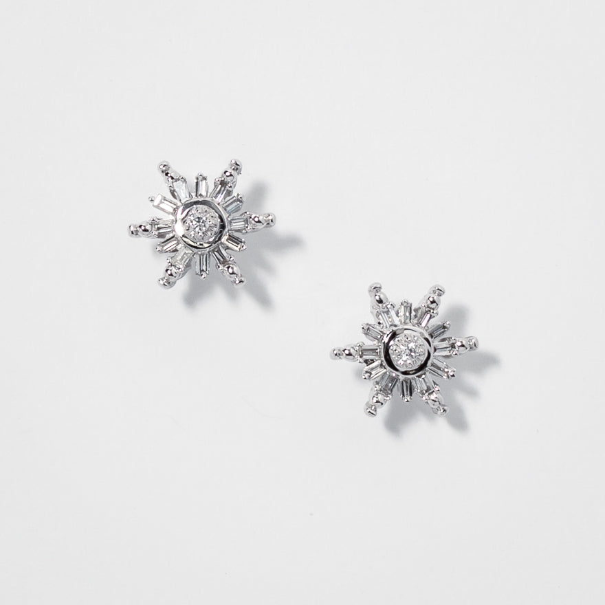Diamond Cluster Snowflake Earrings in 10K White Gold (0.13 ct tw)