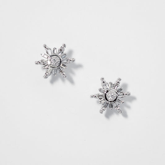 Diamond Cluster Snowflake Earrings in 10K White Gold (0.13 ct tw)