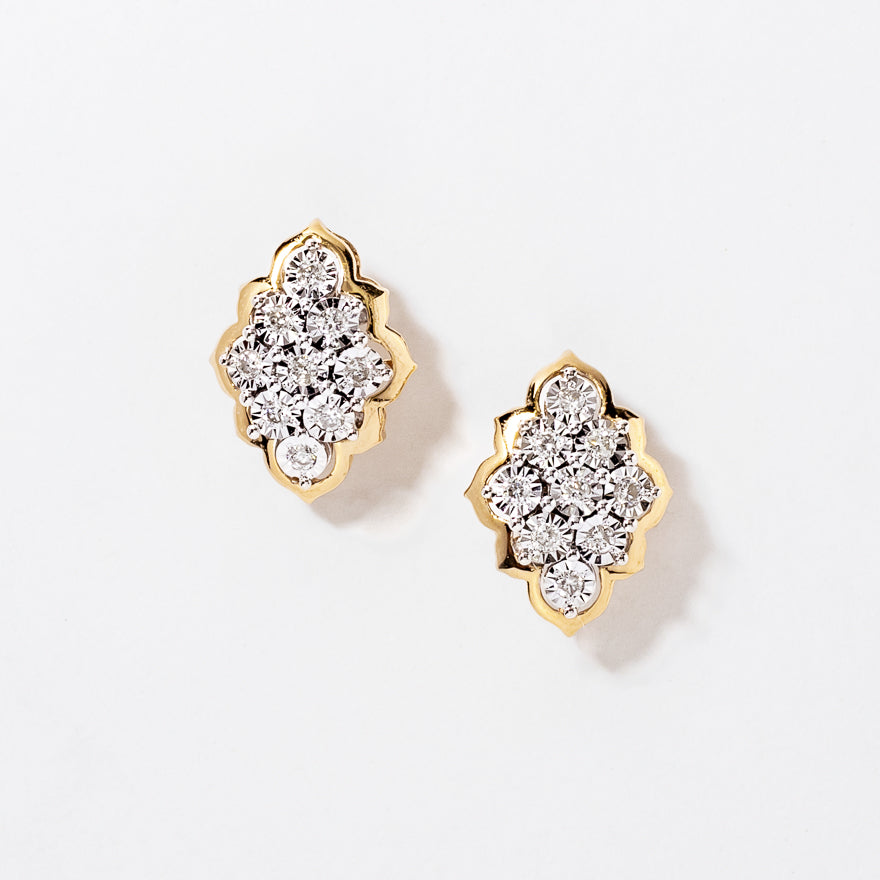 Diamond Cluster Stud Earrings in 10K Yellow and White Gold (0.32 ct tw)