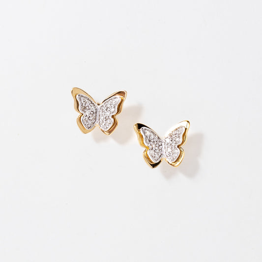 Diamond Butterfly Earrings in 10K Yellow and White Gold (0.13 ct tw)