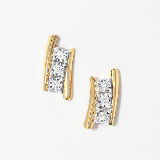 Diamond Cluster Earrings in 10K Yellow and White Gold (0.15 ct tw)