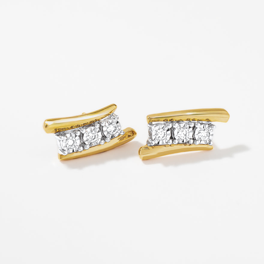 Diamond Cluster Earrings in 10K Yellow and White Gold (0.15 ct tw)