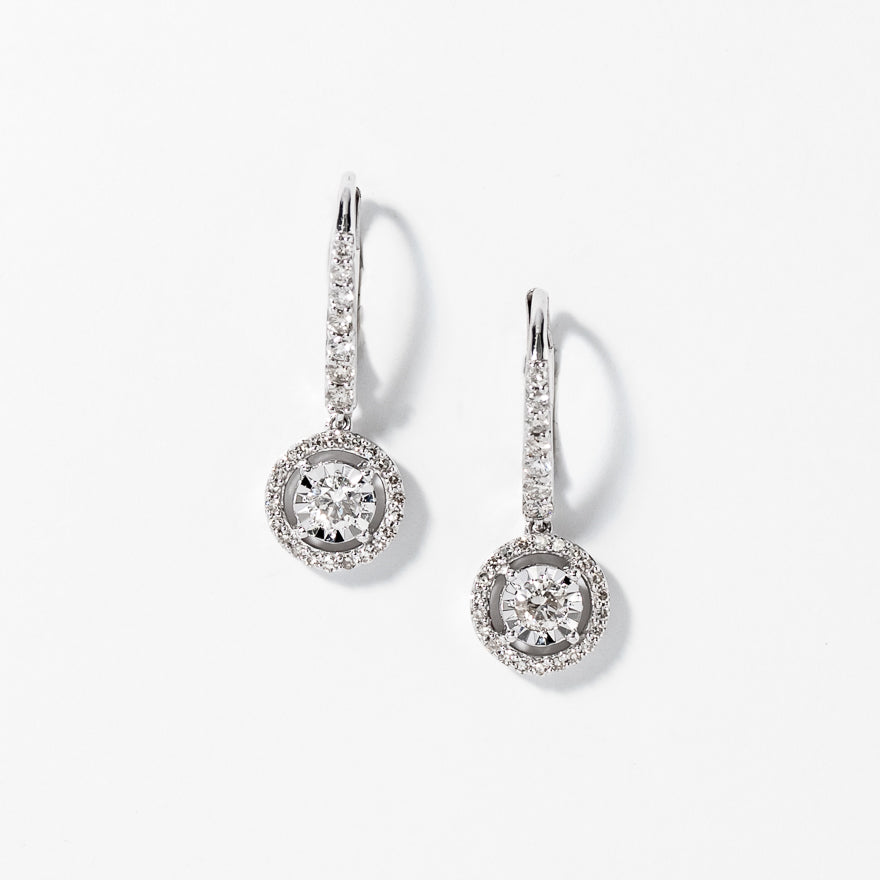 Diamond Halo Hoop Earrings in 10K White Gold (0.66 ct tw)