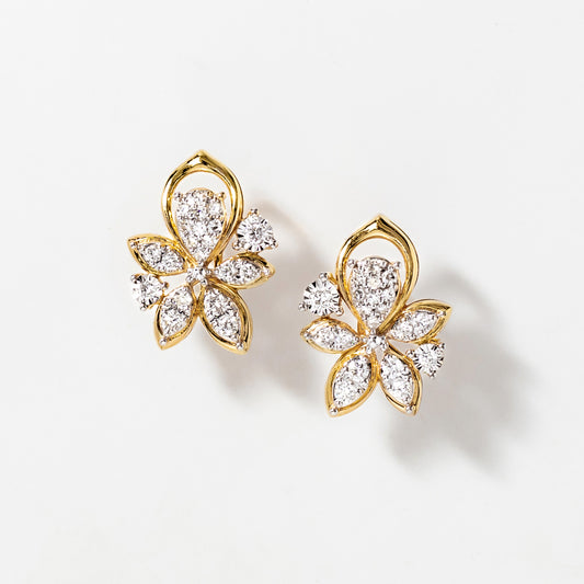 Diamond Cluster Stud Earrings in 10K Yellow and White Gold (0.40 ct tw)