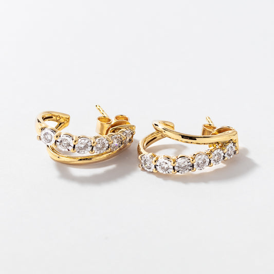 Diamond Cluster Hook Earrings in 10K Yellow and White Gold (0.30 ct tw)