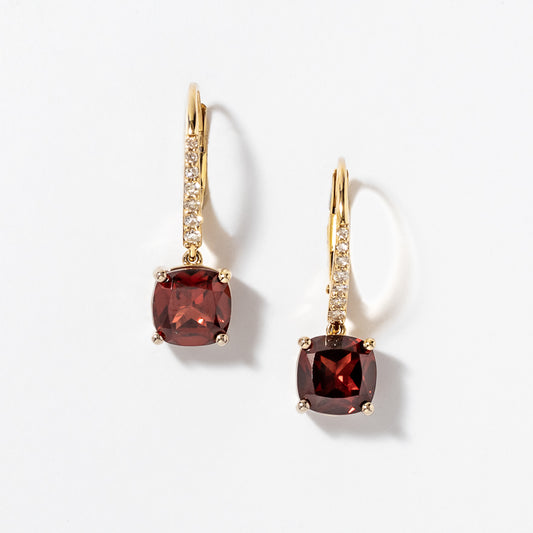 Garnet Earrings with Diamond Accents in 10K Yellow Gold