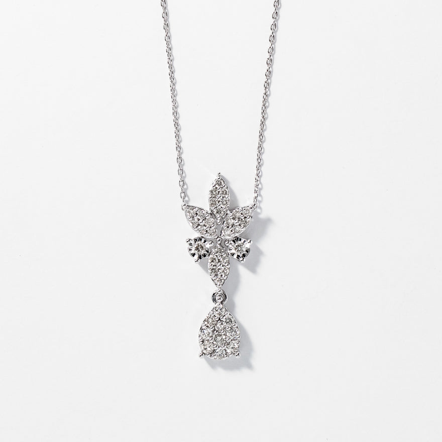 Diamond Cluster Necklace in 10K White Gold (0.50 ct tw)