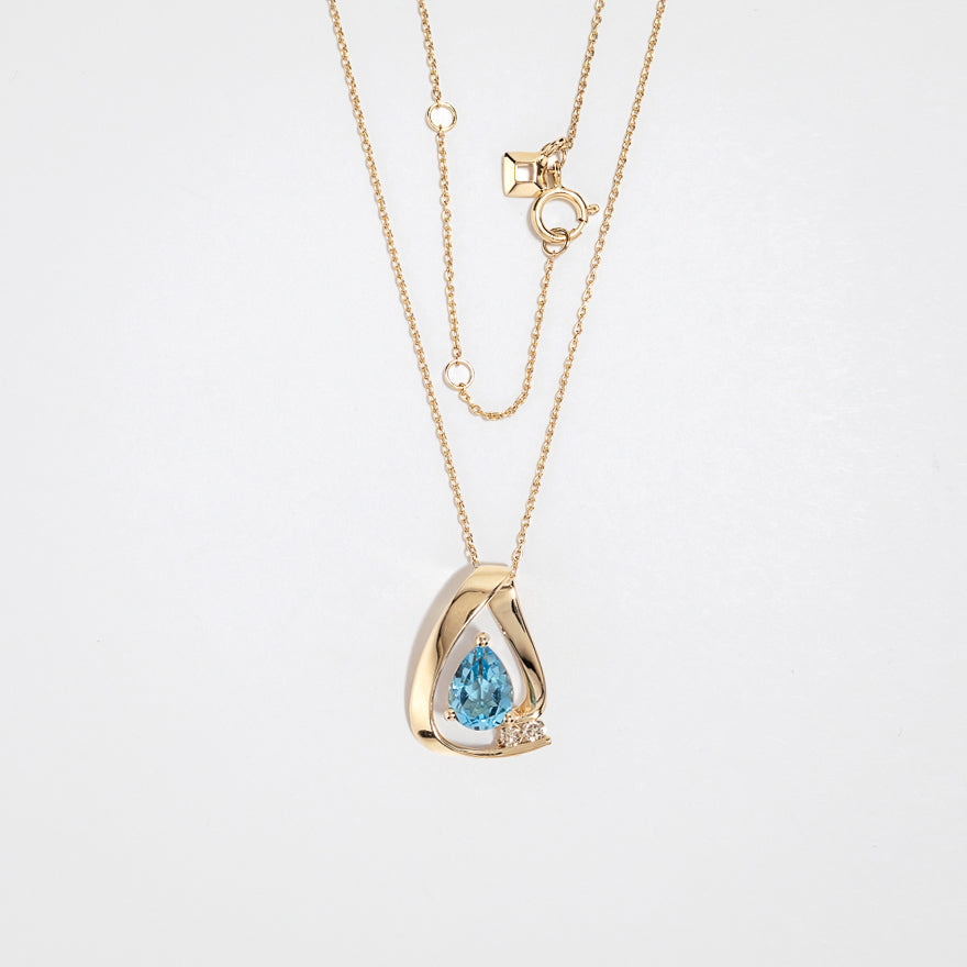 Pear Shape Blue Topaz Necklace in 10K Yellow Gold