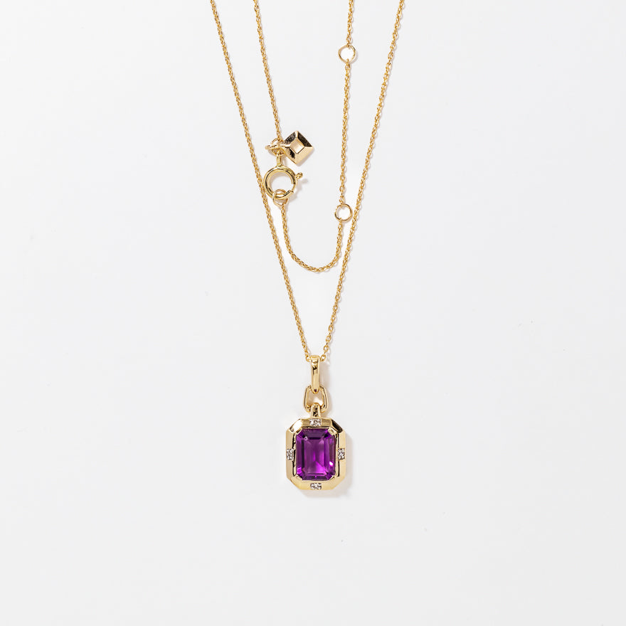 Emerald Cut Amethyst Necklace in 10K Yellow Gold