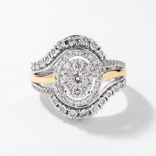 Diamond Cluster Ring in Two-Tone 10K White and Yellow Gold (0.50 ct tw)
