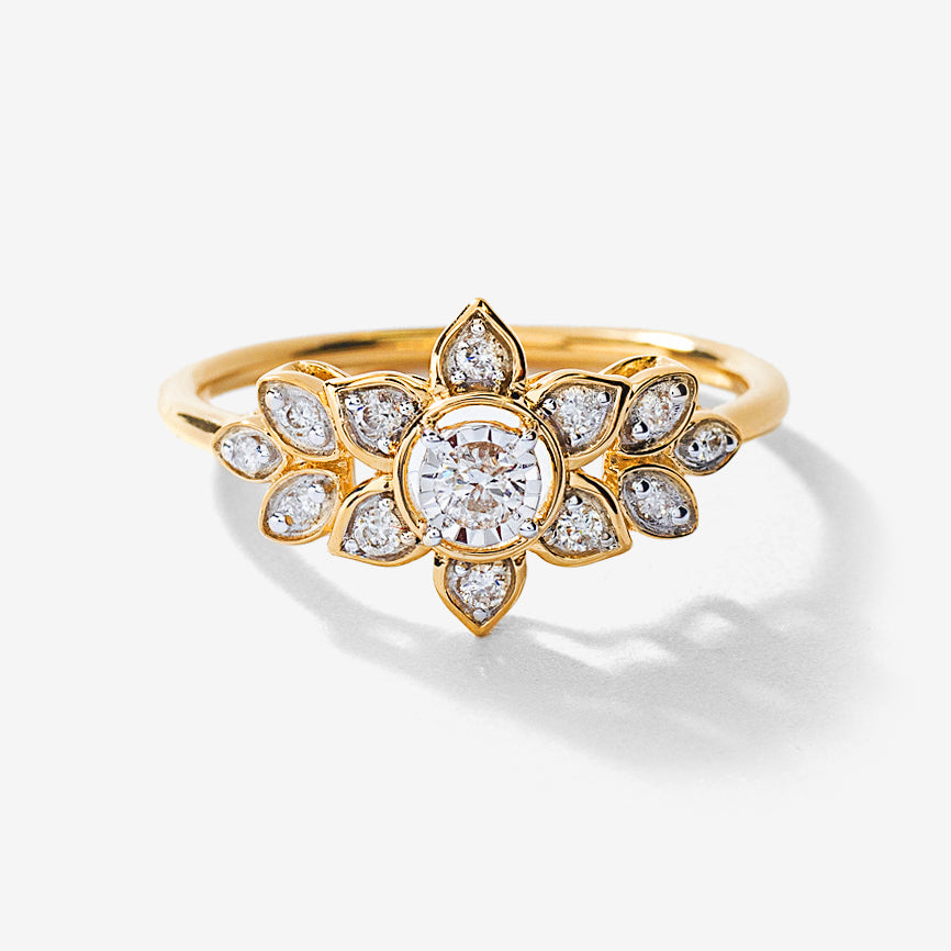 Flower Diamond Cluster Ring in 10K Yellow Gold (0.20 ct tw)