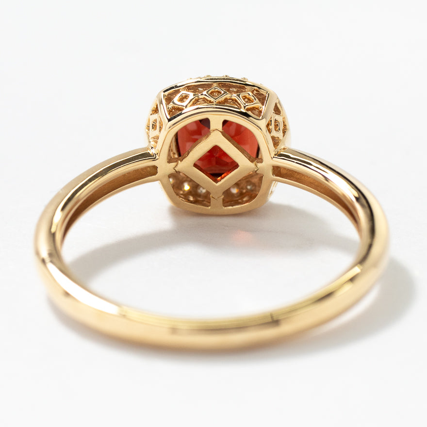 Cushion Cut Garnet Ring with Diamond Accents in 10K Yellow Gold