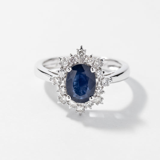 Sapphire Ring with Diamond Accents in 10K White Gold