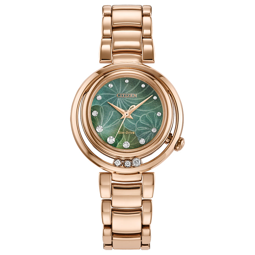 Citizen Eco-Drive L Arcly Green Dial Stainless Steel Bracelet | EM1113-58Y