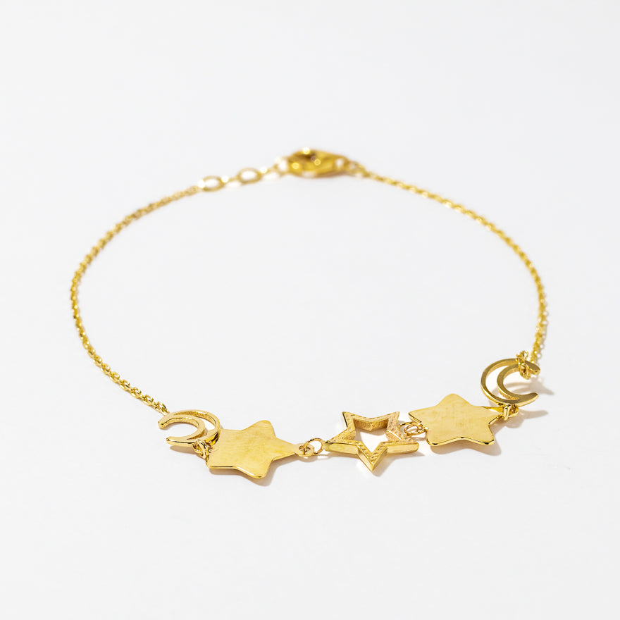 Star and Moon Charm Bracelet in 10K Yellow Gold