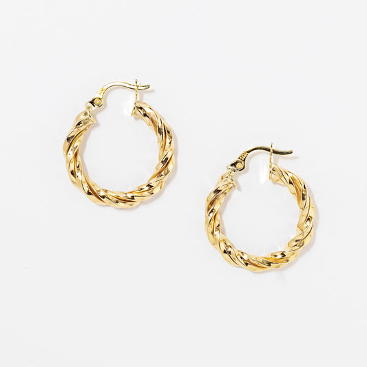 Wide Twist Hoop Earrings in 10K Yellow Gold